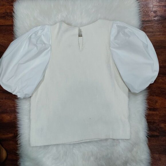 Anthropologie & Black Textured Puff Cream Whimsy Boho Sleeve Blouse L - Picture 12 of 14